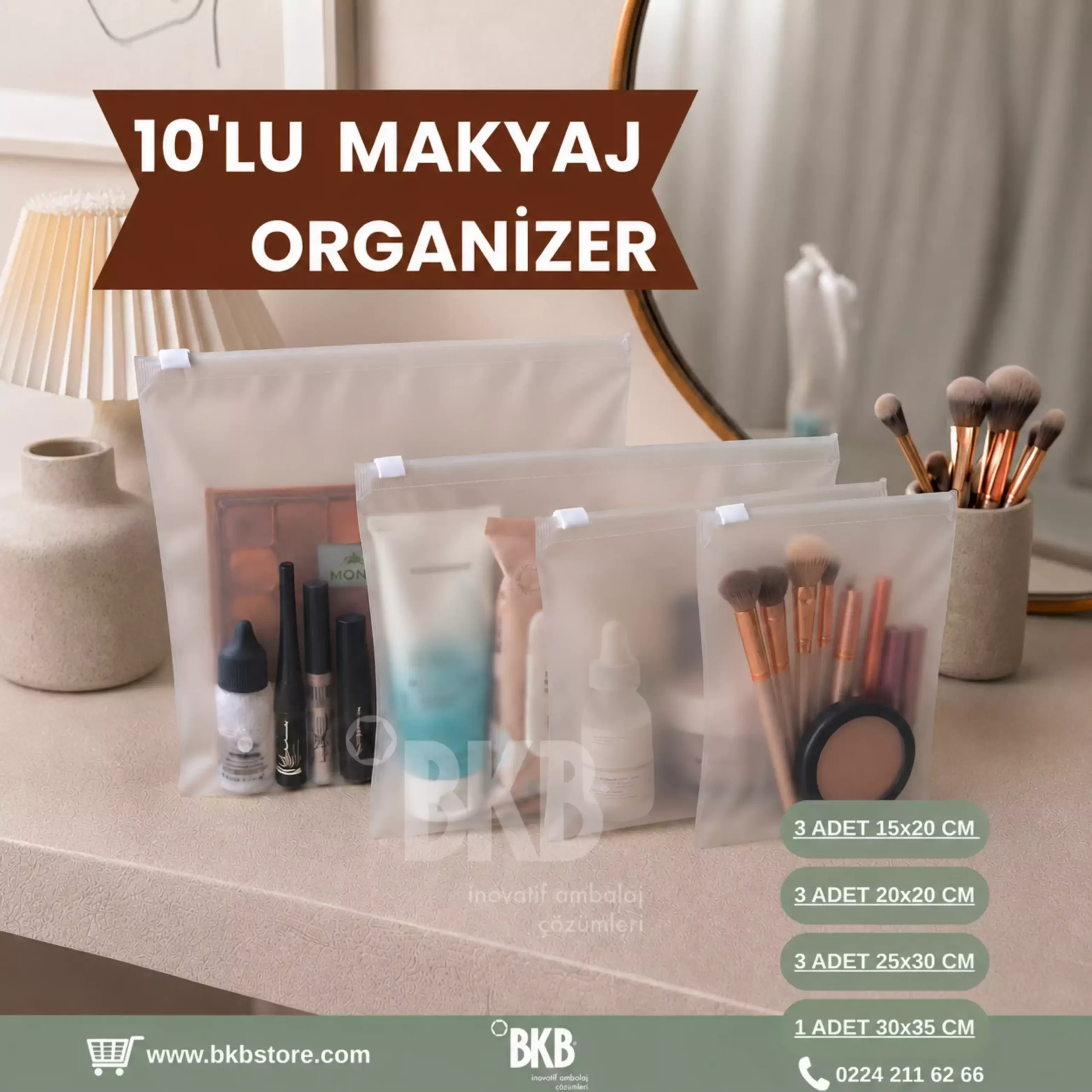 1-min 10 Adet Fermuarlı Makyaj Çantası Organizer BKBSET2 - Görsel 1